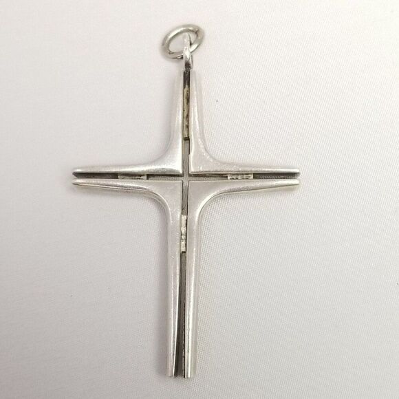 Vintage Sterling Silver Cross Pendant Signed S. Kirk And Son, Modernist Style - Picture 3 of 7